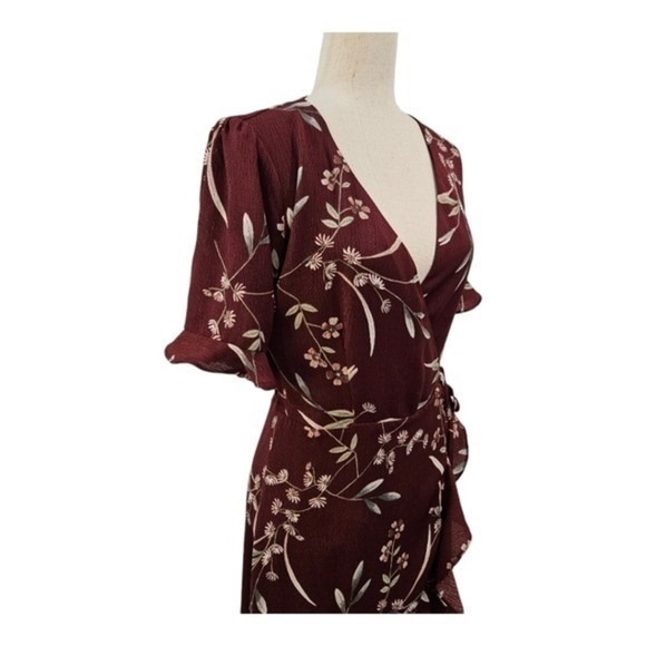 Lulus Wild Winds Boho Fairy Floral Print Wrap Dress Ruffled Romantic Small - Picture 3 of 15